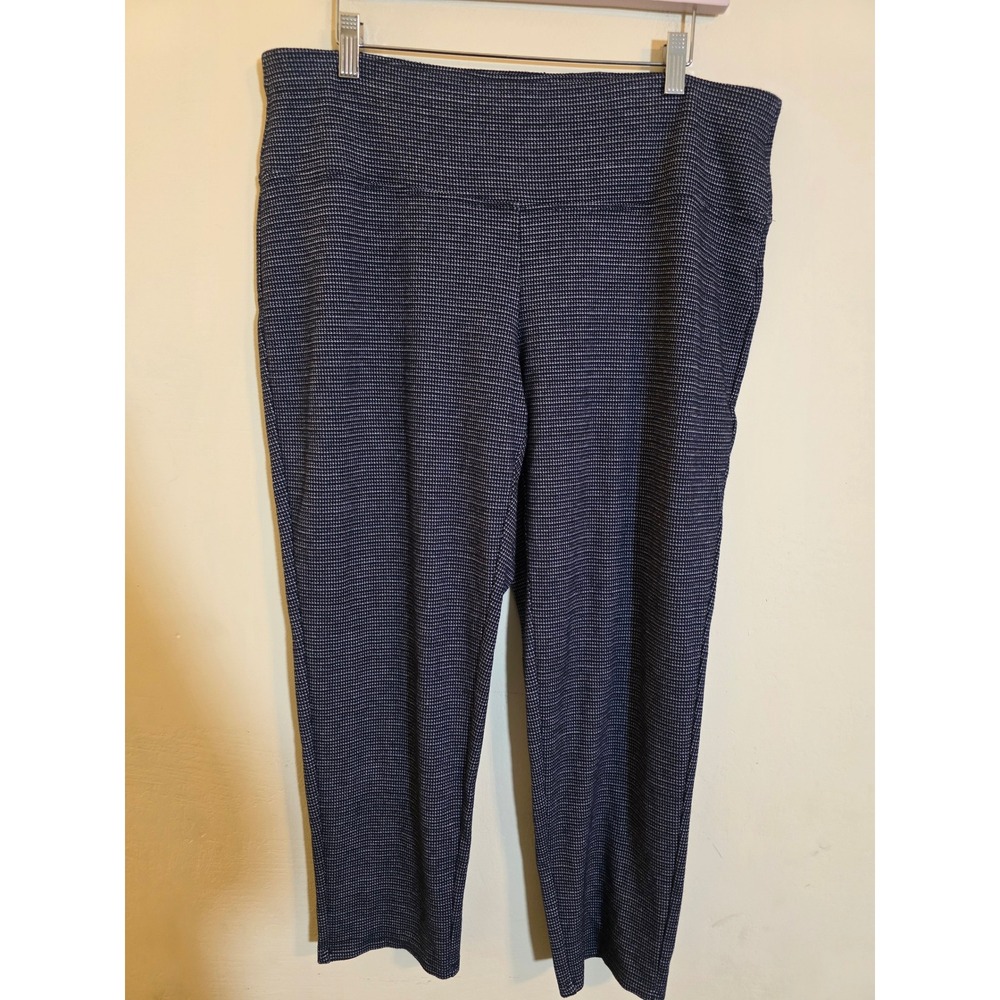 J Jill Wearever Navy Blue Micro Check Ankle Pants Large Petite Stretch Knit